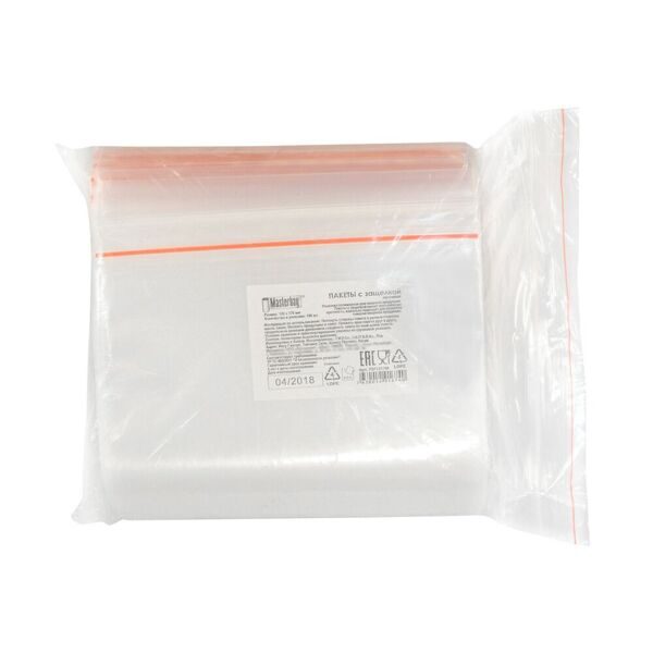 Пакеты Zip Lock , ГРИППЕРЫ, Пакеты с защелкой ПВД, 12*17 см, 55  мкм, 100 шт/уп.,  Masterbag